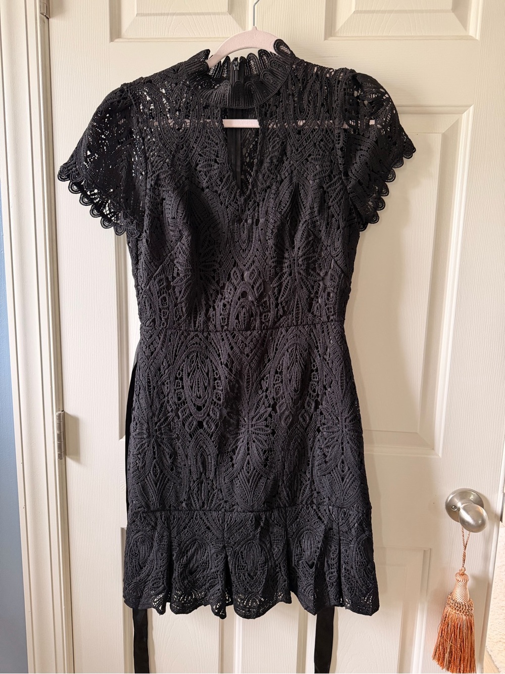 Brand New White House Black Market Black Lace Mini Dress with Scalloped Trim